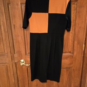 Premise Black and Orange Colorblock Midi Dress